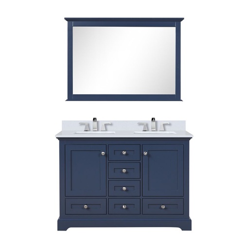 [LVD48DE211] Dukes 48 in. W x 22 in. D Navy Blue Double Bath Vanity, White Quartz Top, Faucet Set, and 46 in. Mirror
