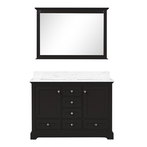 [LVD48DG110] Dukes 48 in. W x 22 in. D Espresso Double Bath Vanity, Carrara Marble Top, and 46 in. Mirror