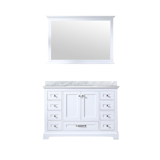 [LVD48SA110] Dukes 48 in. W x 22 in. D White Single Bath Vanity, Carrara Marble Top, and 46 in. Mirror