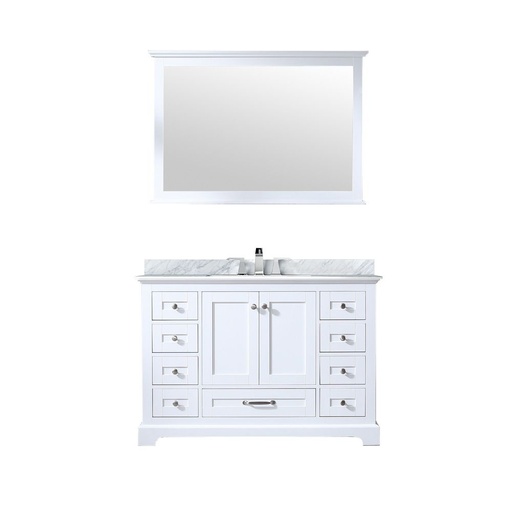 [LVD48SA111] Dukes 48 in. W x 22 in. D White Single Bath Vanity, Carrara Marble Top, Faucet Set, and 46 in. Mirror