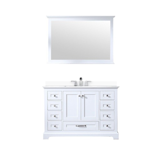 [LVD48SA211] Dukes 48 in. W x 22 in. D White Single Bath Vanity, White Quartz Top, Faucet Set, and 46 in. Mirror
