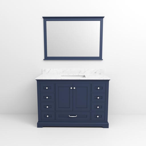 [LVD48SE110] Dukes 48 in. W x 22 in. D Navy Blue Single Bath Vanity, Carrara Marble Top, and 46 in. Mirror