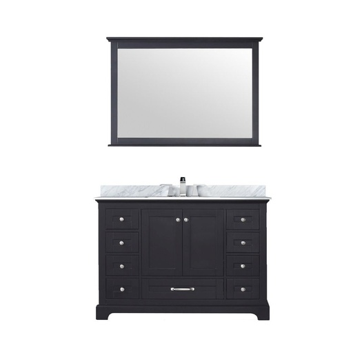 [LVD48SG111] Dukes 48 in. W x 22 in. D Espresso Single Bath Vanity, Carrara Marble Top, Faucet Set, and 46 in. Mirror
