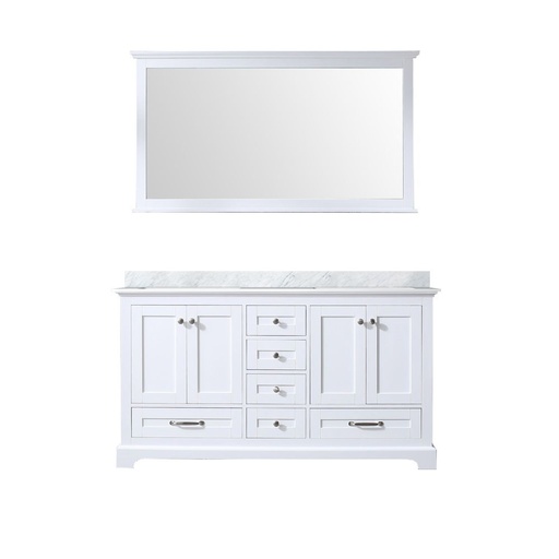 [LVD60DA110] Dukes 60 in. W x 22 in. D White Double Bath Vanity, Carrara Marble Top, and 58 in. Mirror
