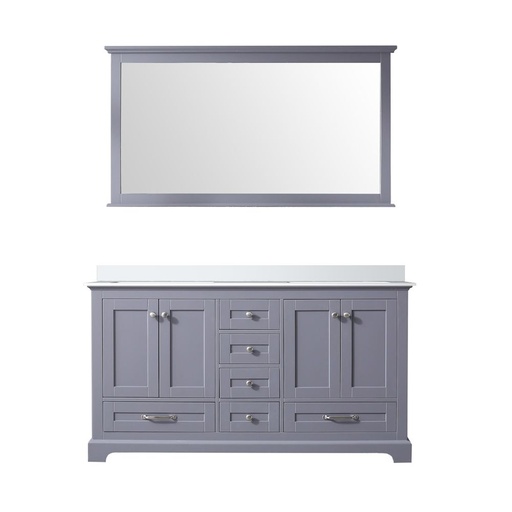 [LVD60DB210] Dukes 60 in. W x 22 in. D Dark Grey Double Bath Vanity, White Quartz Top, and 58 in. Mirror
