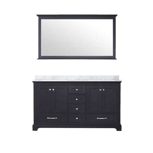 [LVD60DG110] Dukes 60 in. W x 22 in. D Espresso Double Bath Vanity, Carrara Marble Top, and 58 in. Mirror