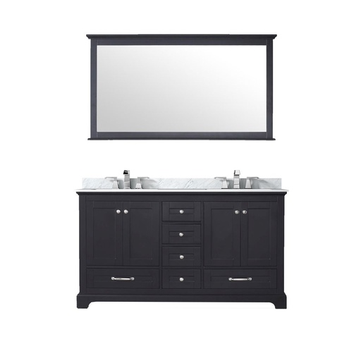 [LVD60DG111] Dukes 60 in. W x 22 in. D Espresso Double Bath Vanity, Carrara Marble Top, Faucet Set, and 58 in. Mirror