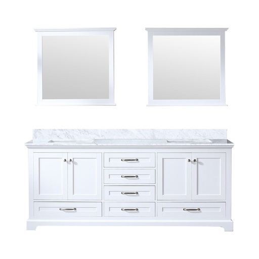 [LVD80DA110] Dukes 80 in. W x 22 in. D White Double Bath Vanity, Carrara Marble Top, and 30 in. Mirrors