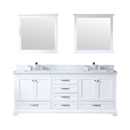[LVD80DA111] Dukes 80 in. W x 22 in. D White Double Bath Vanity, Carrara Marble Top, Faucet Set, and 30 in. Mirrors