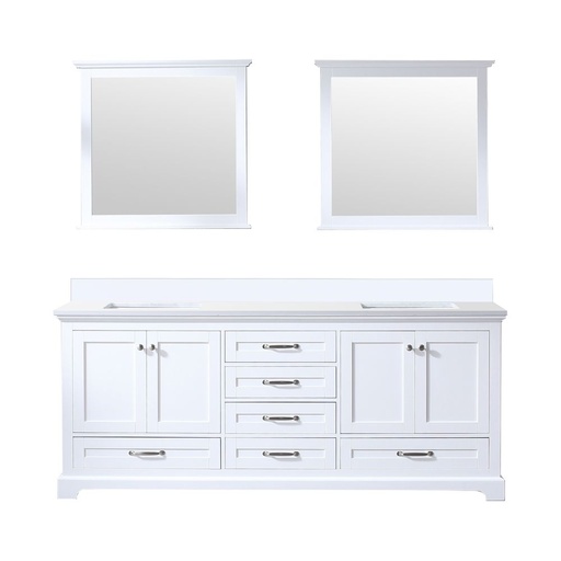 [LVD80DA210] Dukes 80 in. W x 22 in. D White Double Bath Vanity, White Quartz Top, and 30 in. Mirrors