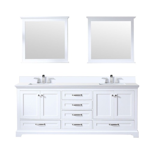 [LVD80DA211] Dukes 80 in. W x 22 in. D White Double Bath Vanity, White Quartz Top, Faucet Set, and 30 in. Mirrors
