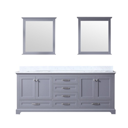 [LVD80DB110] Dukes 80 in. W x 22 in. D Dark Grey Double Bath Vanity, Carrara Marble Top, and 30 in. Mirrors