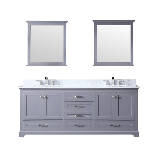[LVD80DB111] Dukes 80 in. W x 22 in. D Dark Grey Double Bath Vanity, Carrara Marble Top, Faucet Set, and 30 in. Mirrors