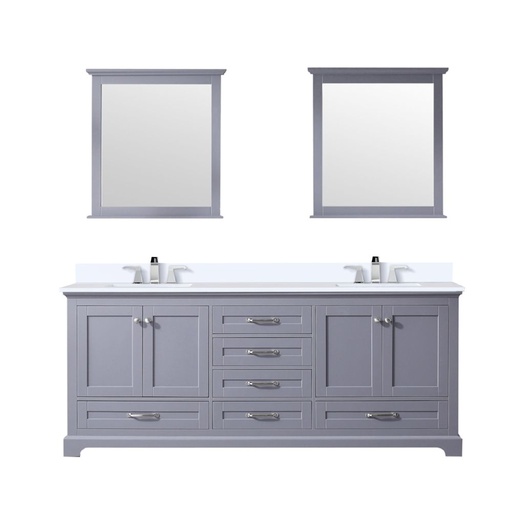 [LVD80DB211] Dukes 80 in. W x 22 in. D Dark Grey Double Bath Vanity, White Quartz Top, Faucet Set, and 30 in. Mirrors