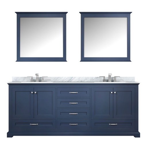 [LVD80DE111] Dukes 80 in. W x 22 in. D Navy Blue Double Bath Vanity, Carrara Marble Top, Faucet Set, and 30 in. Mirrors
