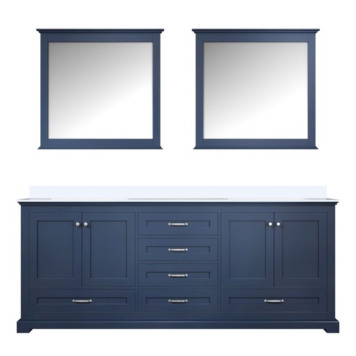 [LVD80DE210] Dukes 80 in. W x 22 in. D Navy Blue Double Bath Vanity, White Quartz Top, and 30 in. Mirrors