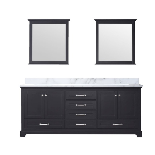 [LVD80DG110] Dukes 80 in. W x 22 in. D Espresso Double Bath Vanity, Carrara Marble Top, and 30 in. Mirrors