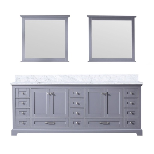 [LVD84DB110] Dukes 84 in. W x 22 in. D Dark Grey Double Bath Vanity, Carrara Marble Top, and 34 in. Mirrors