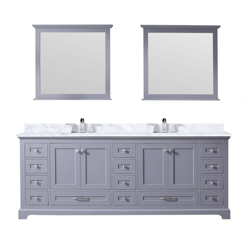 [LVD84DB111] Dukes 84 in. W x 22 in. D Dark Grey Double Bath Vanity, Carrara Marble Top, Faucet Set, and 34 in. Mirrors