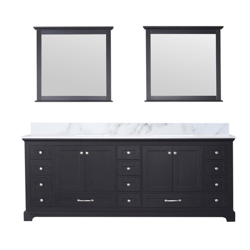 [LVD84DG110] Dukes 84 in. W x 22 in. D Espresso Double Bath Vanity, Carrara Marble Top, and 34 in. Mirrors