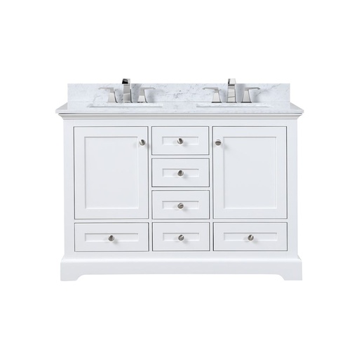 [LVD48DA101] Dukes 48 in. W x 22 in. D White Double Bath Vanity, Carrara Marble Top, and Faucet Set