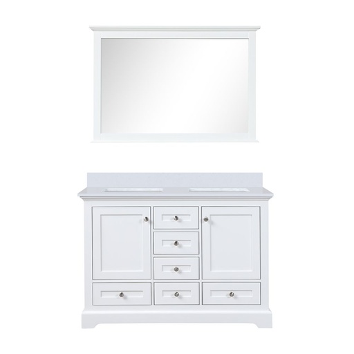 [LVD48DA310] Dukes 48 in. W x 22 in. D White Double Bath Vanity, Cultured Marble Top, and 46 in. Mirror