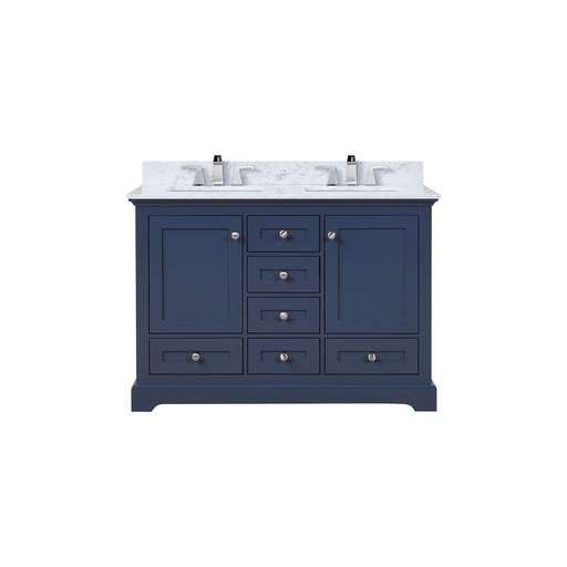 [LVD48DE101] Dukes 48 in. W x 22 in. D Navy Blue Double Bath Vanity, Carrara Marble Top, and Faucet Set