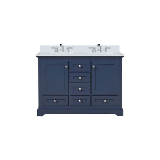 [LVD48DE201] Dukes 48 in. W x 22 in. D Navy Blue Double Bath Vanity, White Quartz Top, and Faucet Set