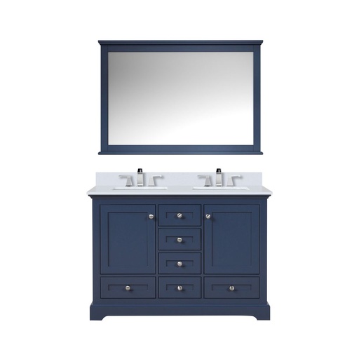 [LVD48DE311] Dukes 48 in. W x 22 in. D Navy Blue Double Bath Vanity, Cultured Marble Top, Faucet Set, and 46 in. Mirror
