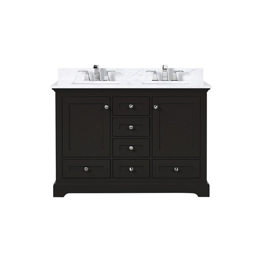 [LVD48DG101] Dukes 48 in. W x 22 in. D Espresso Double Bath Vanity, Carrara Marble Top, and Faucet Set
