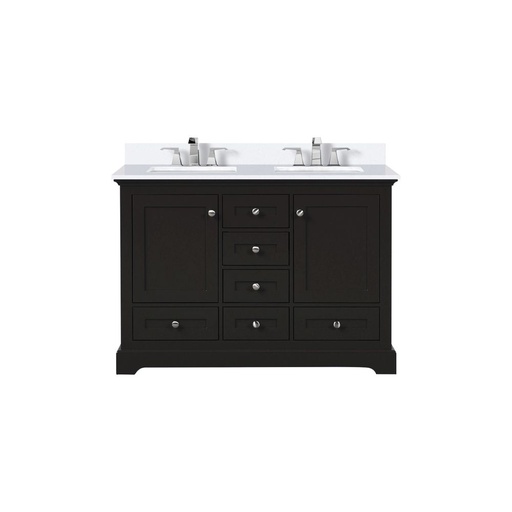 [LVD48DG201] Dukes 48 in. W x 22 in. D Espresso Double Bath Vanity, White Quartz Top, and Faucet Set