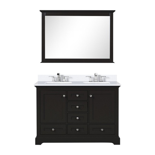 [LVD48DG311] Dukes 48 in. W x 22 in. D Espresso Double Bath Vanity, Cultured Marble Top, Faucet Set, and 46 in. Mirror