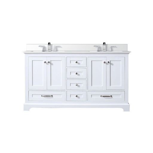 [LVD60DA201] Dukes 60 in. W x 22 in. D White Double Bath Vanity, White Quartz Top, and Faucet Set