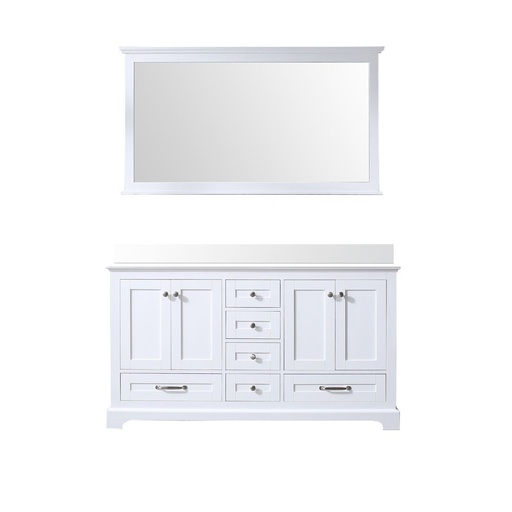 [LVD60DA310] Dukes 60 in. W x 22 in. D White Double Bath Vanity, Cultured Marble Top, and 58 in. Mirror