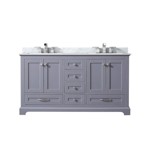 [LVD60DB101] Dukes 60 in. W x 22 in. D Dark Grey Double Bath Vanity, Carrara Marble Top, and Faucet Set