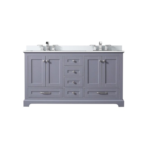 [LVD60DB201] Dukes 60 in. W x 22 in. D Dark Grey Double Bath Vanity, White Quartz Top, and Faucet Set
