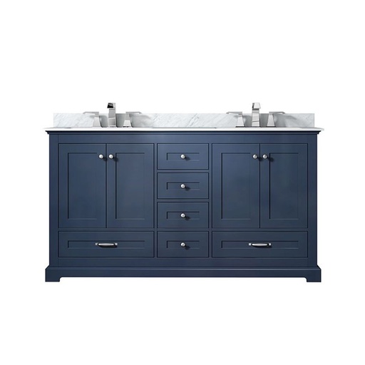 [LVD60DE101] Dukes 60 in. W x 22 in. D Navy Blue Double Bath Vanity, Carrara Marble Top, and Faucet Set