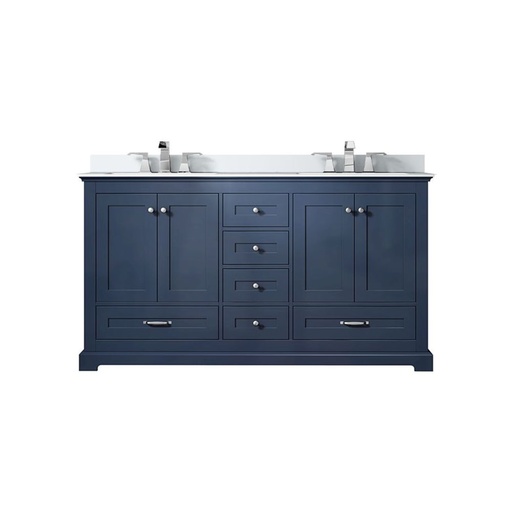 [LVD60DE201] Dukes 60 in. W x 22 in. D Navy Blue Double Bath Vanity, White Quartz Top, and Faucet Set