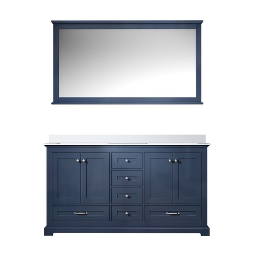 [LVD60DE310] Dukes 60 in. W x 22 in. D Navy Blue Double Bath Vanity, Cultured Marble Top, and 58 in. Mirror