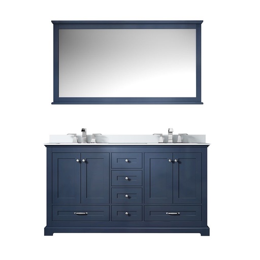 [LVD60DE311] Dukes 60 in. W x 22 in. D Navy Blue Double Bath Vanity, Cultured Marble Top, Faucet Set, and 58 in. Mirror