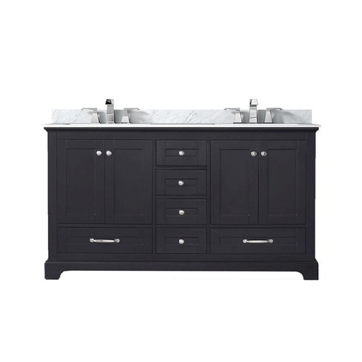 [LVD60DG101] Dukes 60 in. W x 22 in. D Espresso Double Bath Vanity, Carrara Marble Top, and Faucet Set