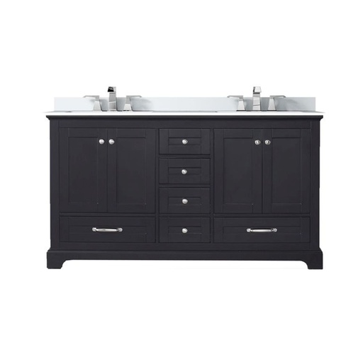 [LVD60DG301] Dukes 60 in. W x 22 in. D Espresso Double Bath Vanity, Cultured Marble Top, and Faucet Set