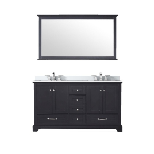[LVD60DG311] Dukes 60 in. W x 22 in. D Espresso Double Bath Vanity, Cultured Marble Top, Faucet Set, and 58 in. Mirror