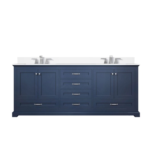 [LVD80DE201] Dukes 80 in. W x 22 in. D Navy Blue Double Bath Vanity, White Quartz Top, and Faucet Set