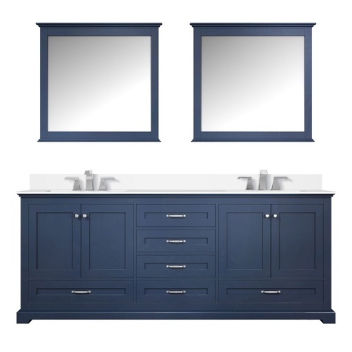 [LVD80DE311] Dukes 80 in. W x 22 in. D Navy Blue Double Bath Vanity, Cultured Marble Top, Faucet Set, and 30 in. Mirrors