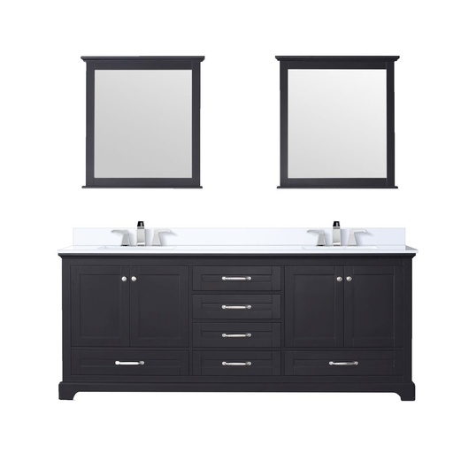 [LVD80DG311] Dukes 80 in. W x 22 in. D Espresso Double Bath Vanity, Cultured Marble Top, Faucet Set, and 30 in. Mirrors