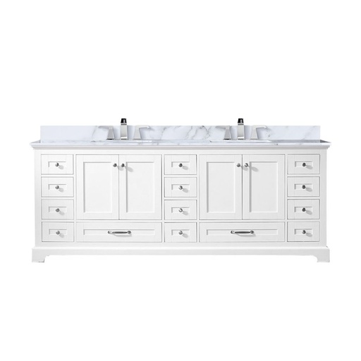 [LVD84DA101] Dukes 84 in. W x 22 in. D White Double Bath Vanity, Carrara Marble Top, and Faucet Set