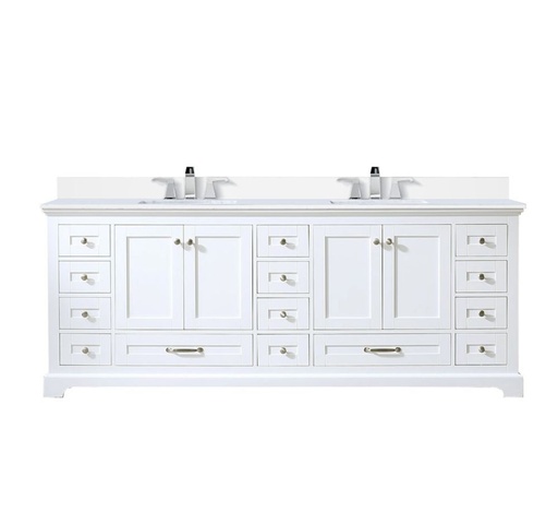 [LVD84DA201] Dukes 84 in. W x 22 in. D White Double Bath Vanity, White Quartz Top, and Faucet Set