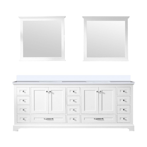 [LVD84DA310] Dukes 84 in. W x 22 in. D White Double Bath Vanity, Cultured Marble Top, and 34 in. Mirrors