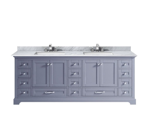 [LVD84DB101] Dukes 84 in. W x 22 in. D Dark Grey Double Bath Vanity, Carrara Marble Top, and Faucet Set